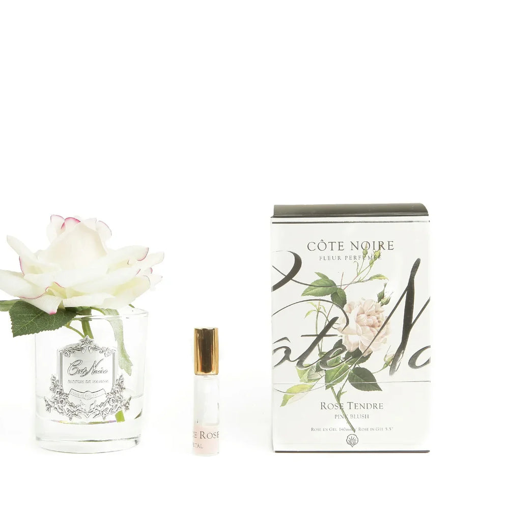 Pink Blush rose in clear glass