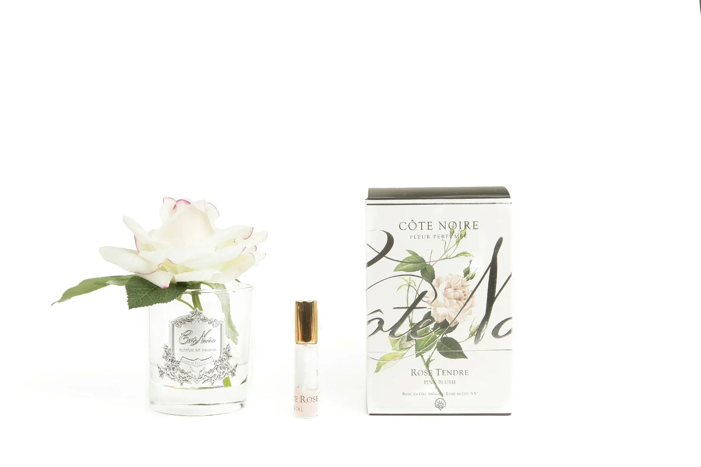Pink Blush rose in clear glass