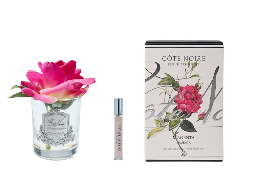Single French Rose Magenta Pink clear glass