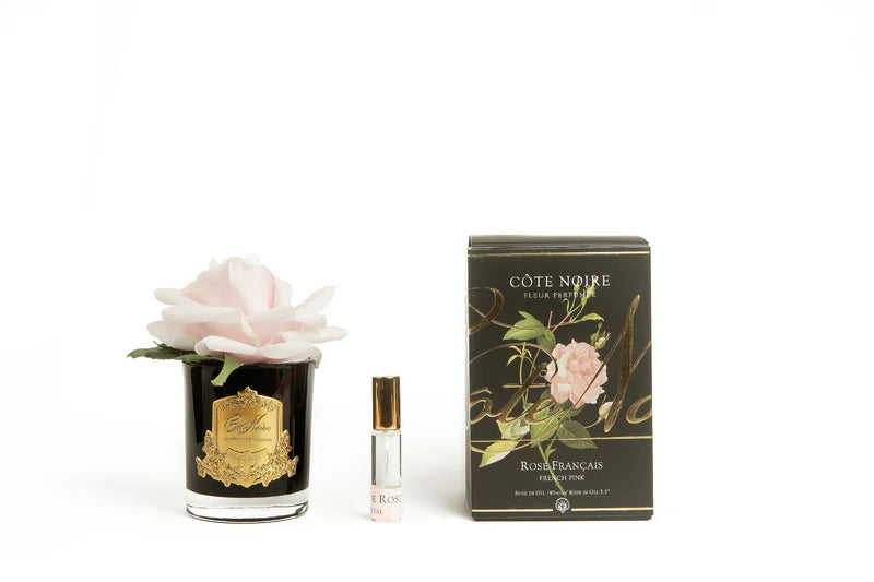 Single French Rose French Pink black glass w gold