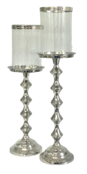 Silver Bamboo Style Candle Holder - 44cm