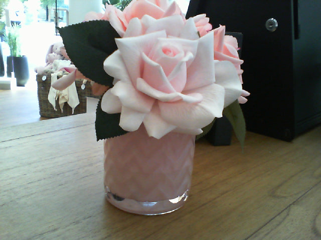 Pink Herringbone glass - Mixed Pink Roses