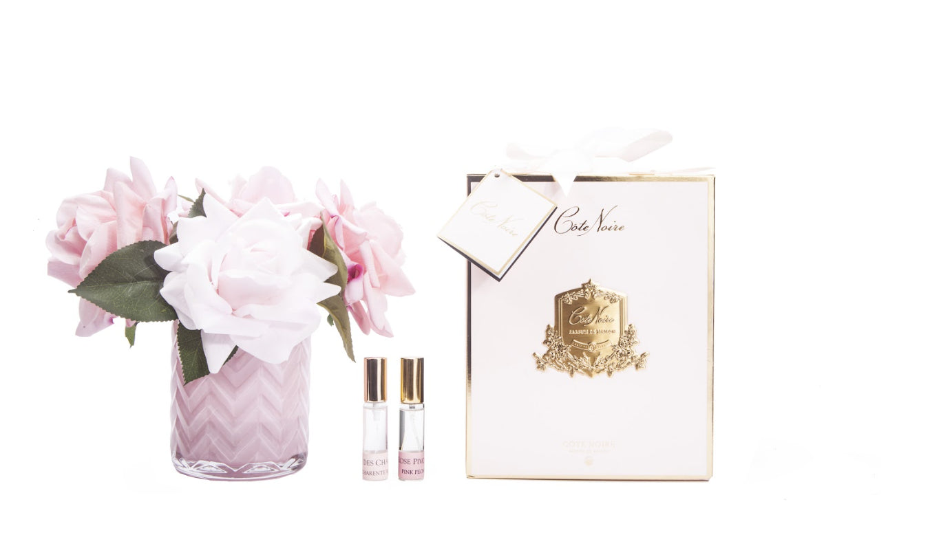Pink Herringbone glass - Mixed Pink Roses