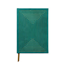 Hard Cover Suede Cloth Journal with Pocket - Linear Boxes Green