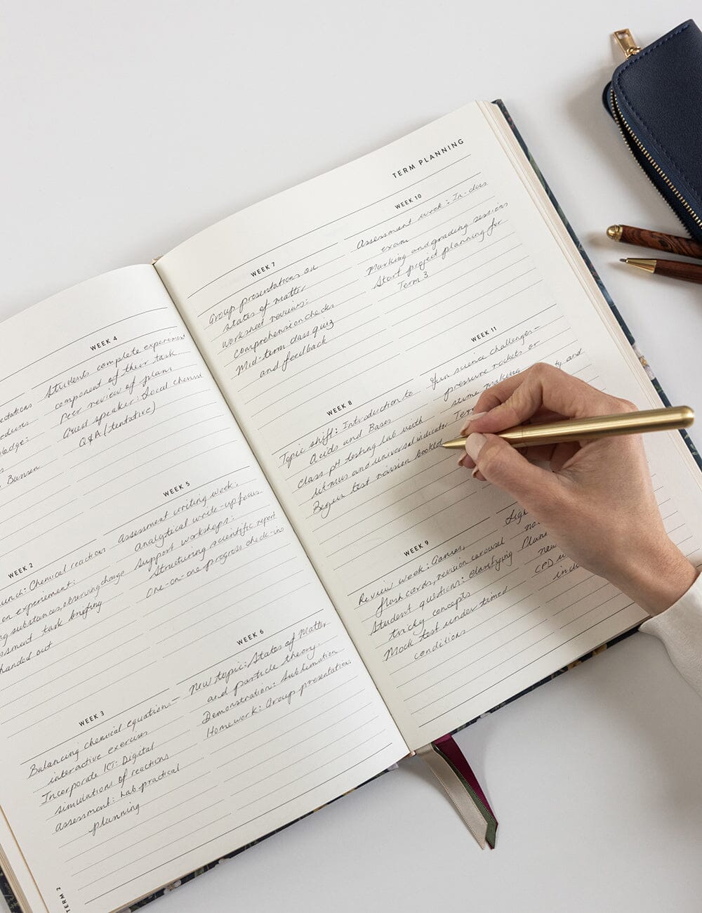 Beautiful linen bound 2026 Teacher A4 Planner features