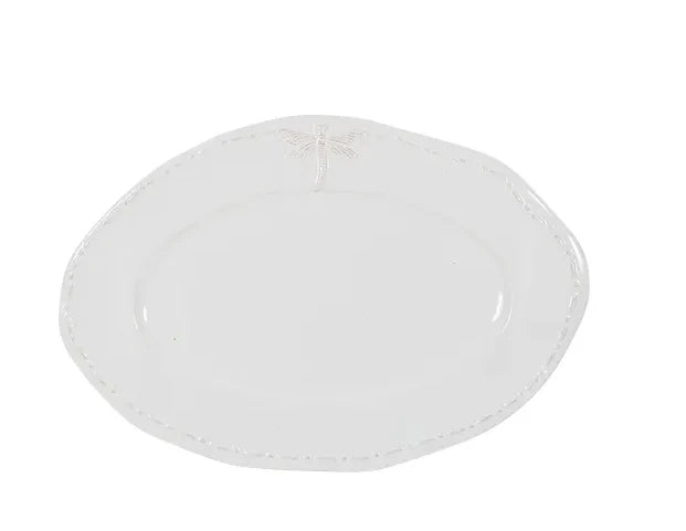 Dragonfly Stoneware White Oval Platter - Small