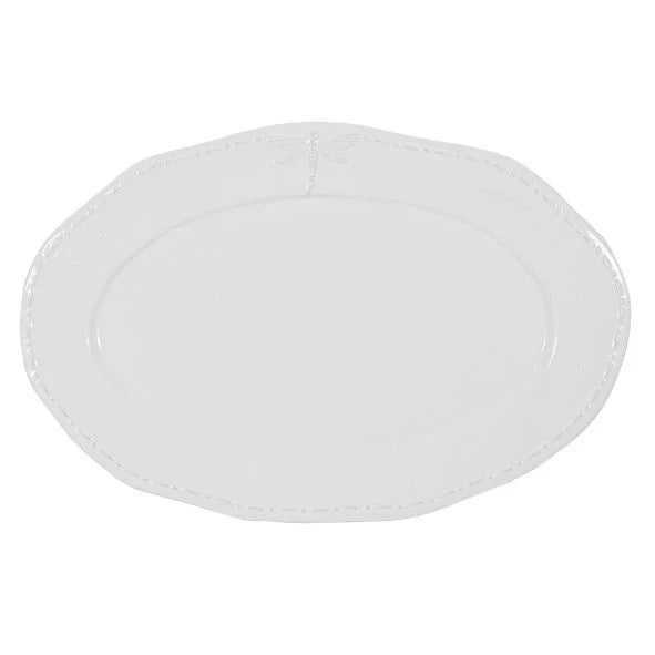 Dragonfly Stoneware White Oval Platter - Large