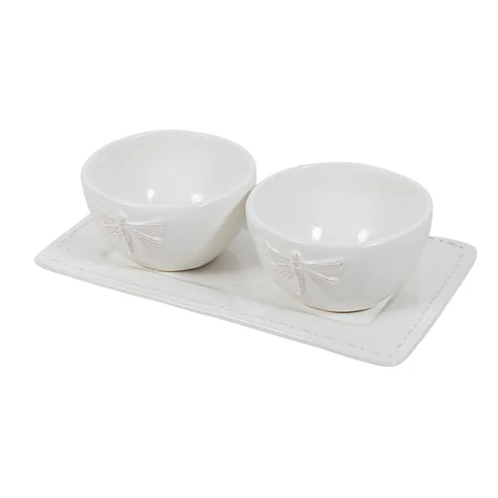 Dragonfly Stoneware White Condiment Set (3PC)