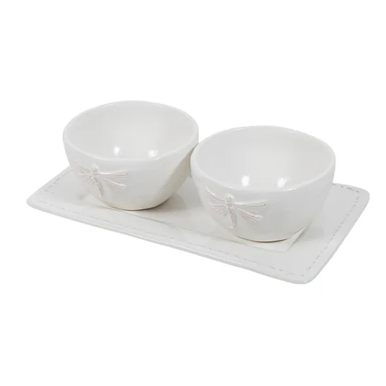 Dragonfly Stoneware White Condiment Set (3PC)