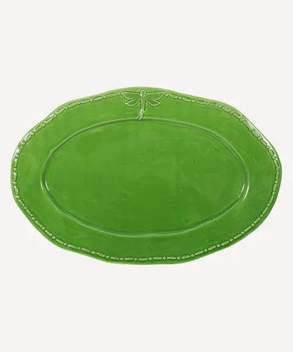 Dragonfly Stoneware Green Oval Platter - Large