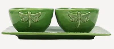 Dragonfly Stoneware Green Condiment Set (3PC)