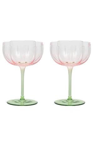 Lotti Set of 2 Tulip Glass 11x15cm - Pink/Green