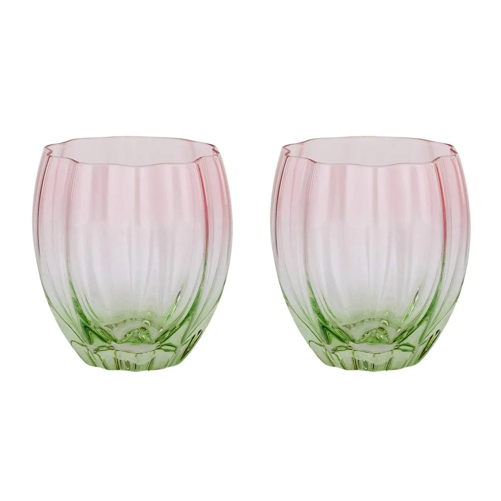Lotti Set of 2 TulipTumbler Glass 8x4x10cm - Pink/Green
