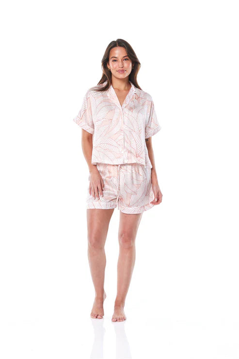Step into vibrant elegance with the Benita White Orange Satin Pj Set from Gingerlilly.