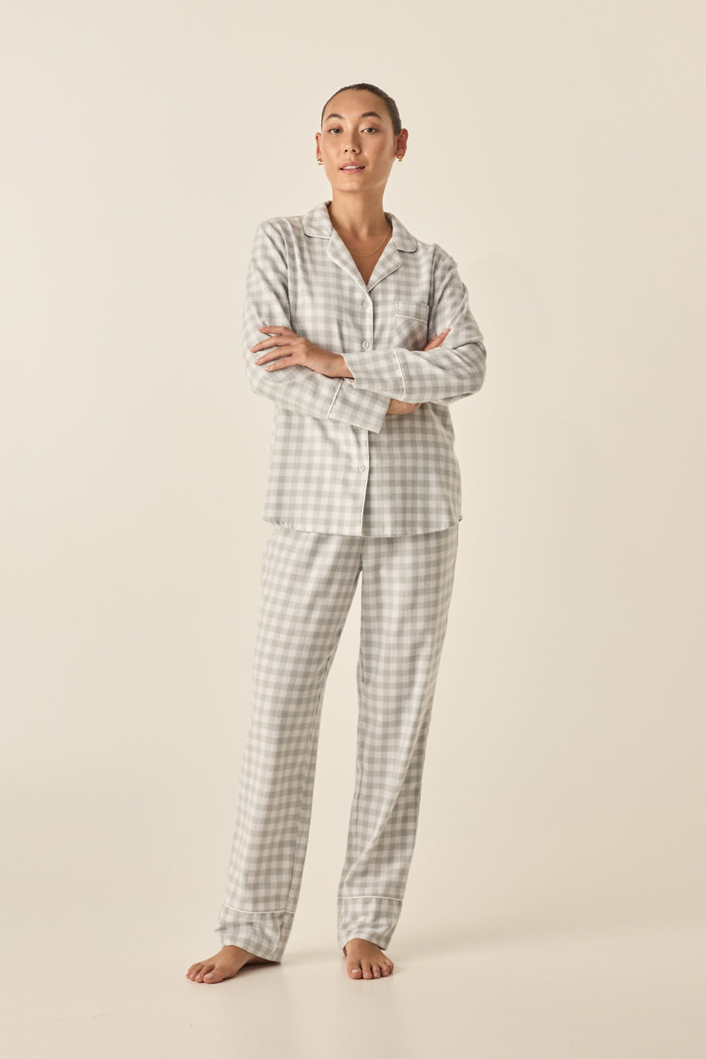 Our Cassia style pyjamas are crafted from high-quality brushed cotton, making them incredibly soft and warm against your skin.