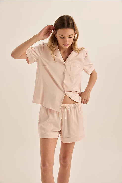 The Sonia pyjama set in pale pink by Gingerlilly.