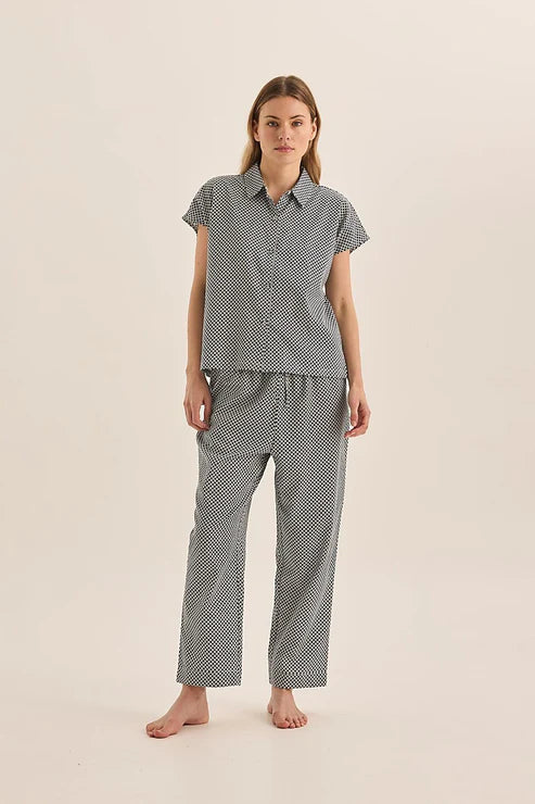 The Goldie pyjama set in navy diamond by Gingerlilly.