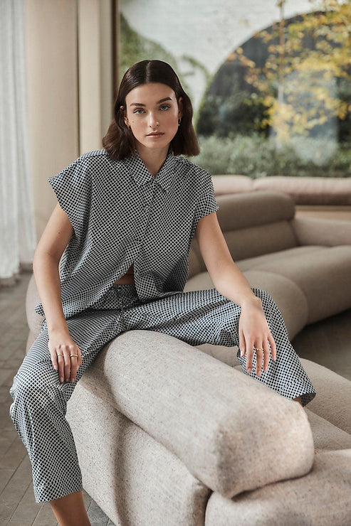 The Goldie pyjama set in navy diamond by Gingerlilly.