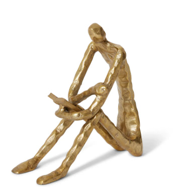 Man Reading Sculpture Antique Gold