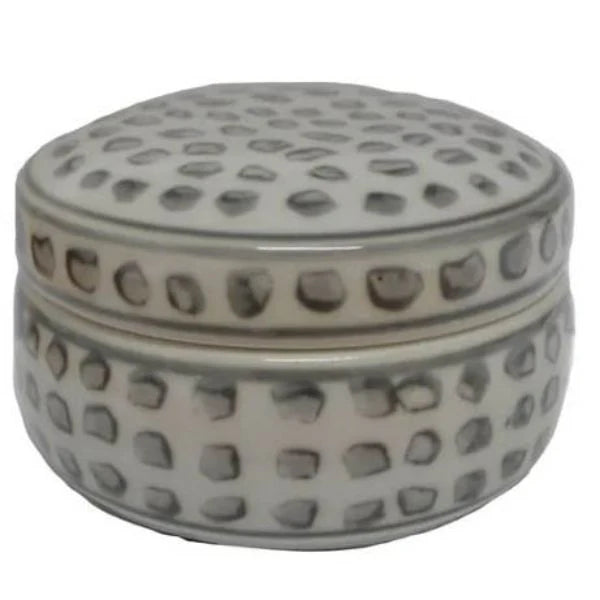 Lei Ceramic Trinket Box 10x5cm - White/Grey