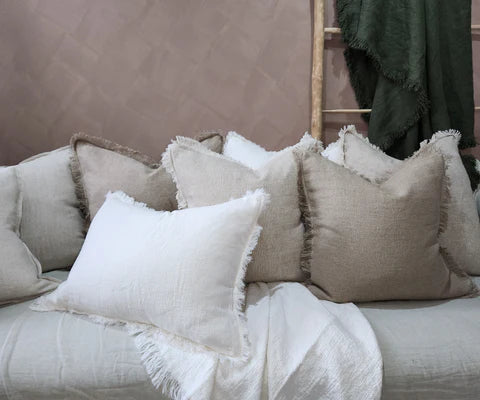 Champêtre Heavy Weight French Linen Cushion 40x60cm Lumbar - White × 1
