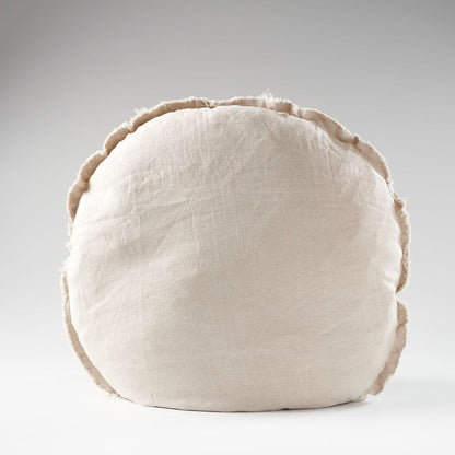 Our "Lulu" is a 100% European linen round cushion, with a fine frayed edge detail.