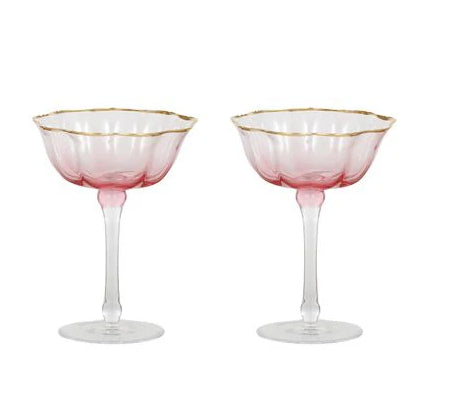 Hyatt S/2 Glass Coupe 12 x5x16.5cm Pk/Gd